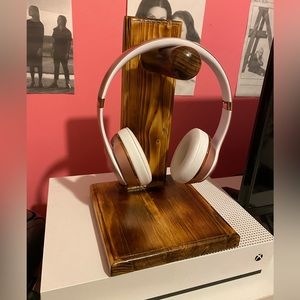 Handmade wooden headphone stand, jewellery stand
